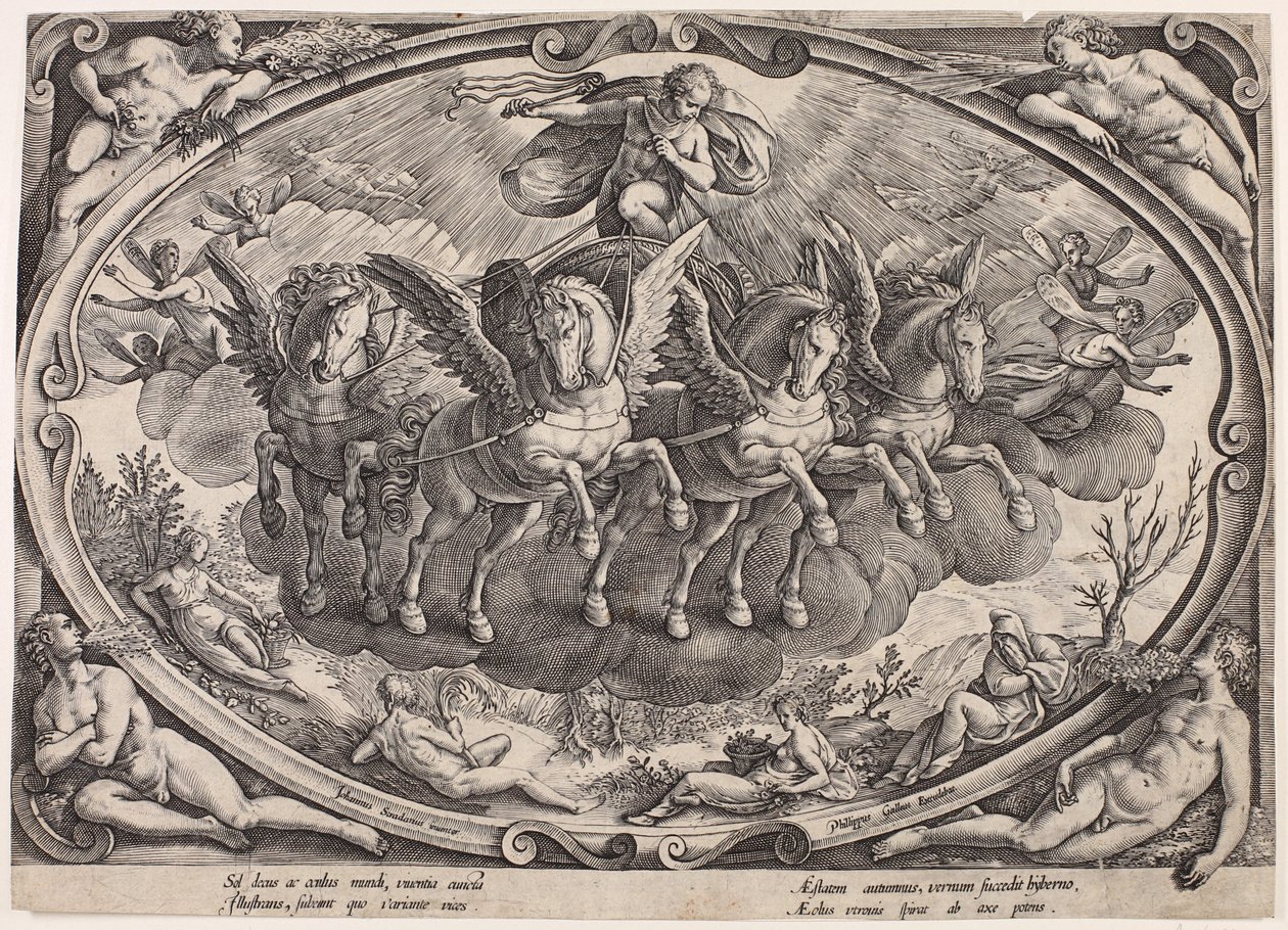 Apollon (Sol) med solvognen (De fire årstidene med solen, tittelside) av Philips Galle