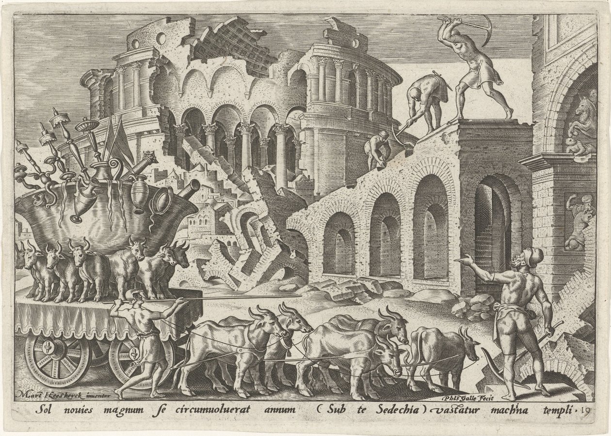 Kaldeerne plyndrer Jerusalems tempel The Days of Doom of the Jewish People (serietittel) av Philips Galle
