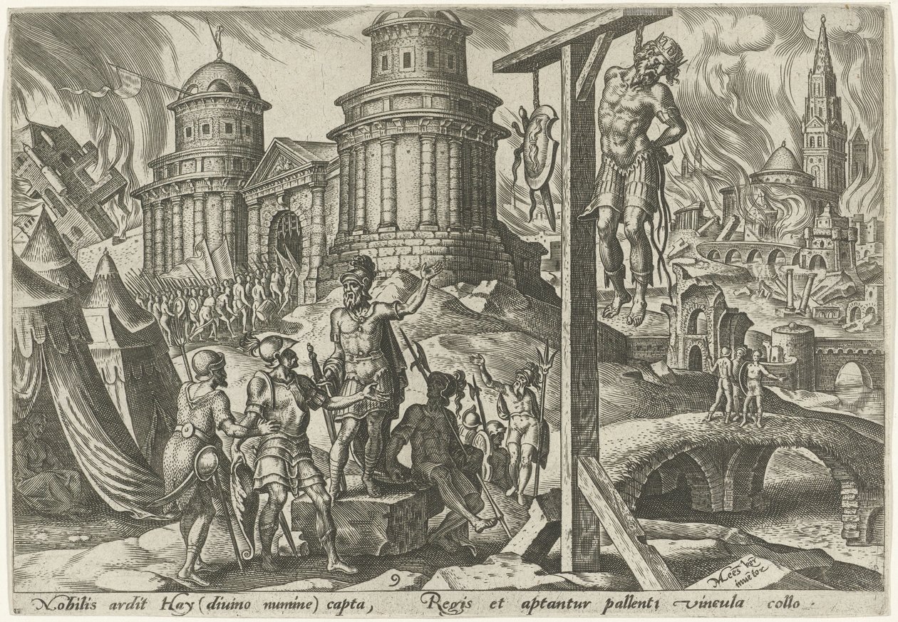 Kongen av Ai blir hengt The Days of Doom of the Jewish People (serietittel) av Philips Galle