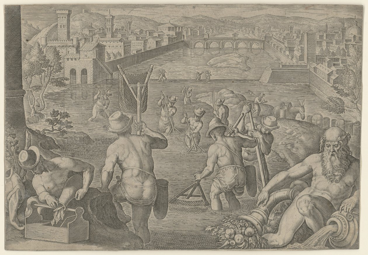 Fiske med håndnett av Philips Galle