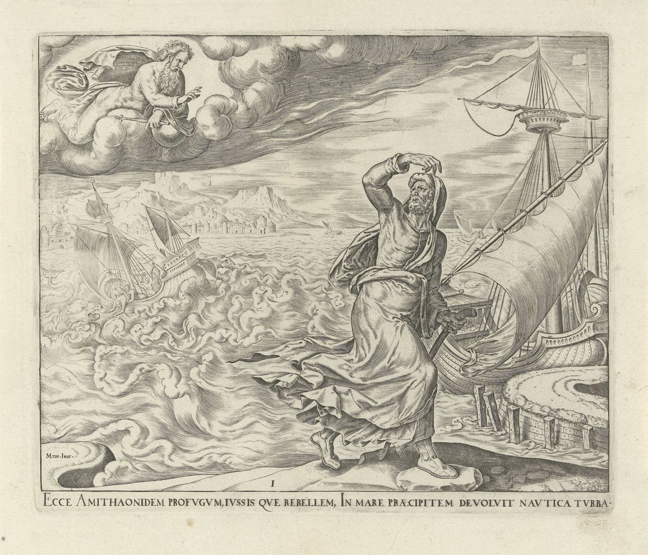 Gud befaler Jona å dra til Nineve History of Jonah (serietittel) av Philips Galle