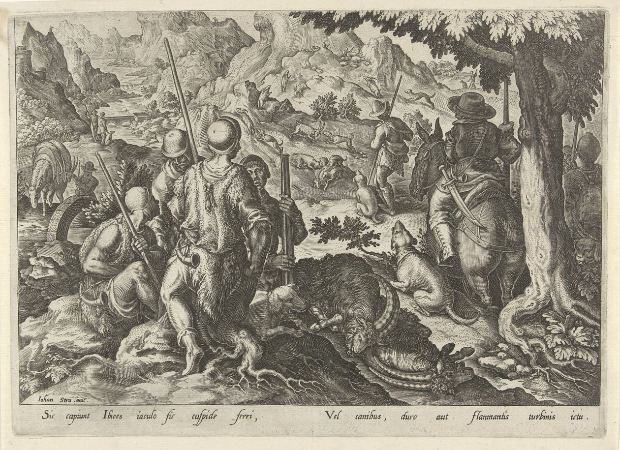 Jacht op berggeiten Jachttaferelen (serietittel) Der alle slags jakt, fuglefangst og fiske (serietittel) av Philips Galle
