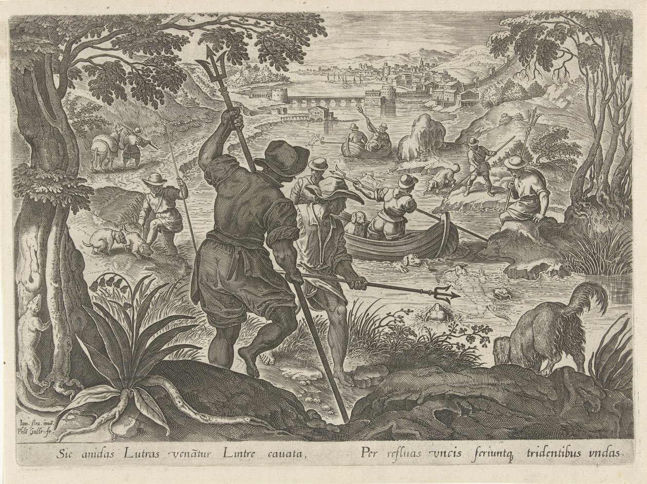 Jacht op otters Jachttaferelen (series title) In quibus omne genus venationis, aucupij, piscatusque (series title)   1376072   no       norwegian Successfully Translated  Original: Standing angel seen from behind Translat: Standing angel seen from behind 1 av Philips Galle
