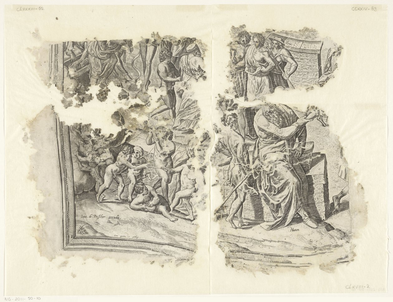 Nederste venstre hjørne av et trykk av scenen av Cebes Tabula Cebetis Carta Vitae (original tittel) av Philips Galle