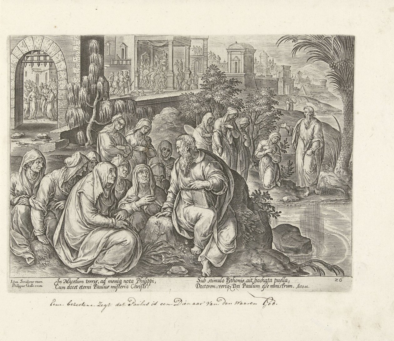Paulus omvender kvinnene i Filippi Apostlenes gjerninger (serietittel) Acta Apostolorum (serietittel) av Philips Galle