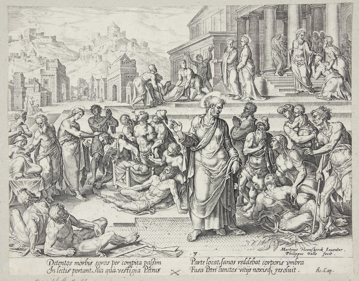 Petrus helbreder de syke med skyggen sin av Philips Galle
