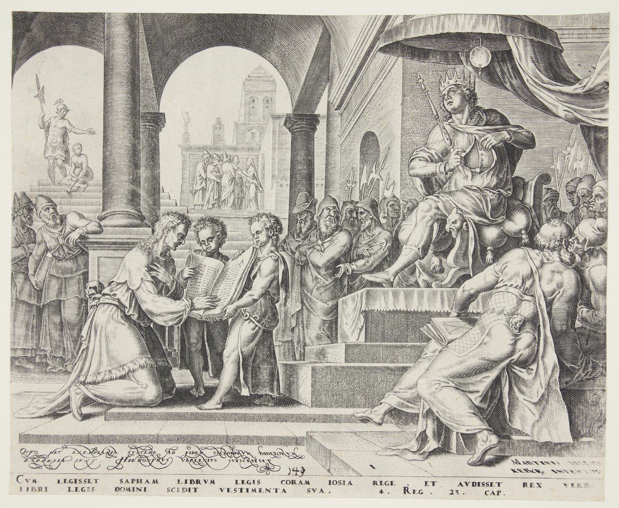 Saphan leser lovboken for Josiah av Philips Galle