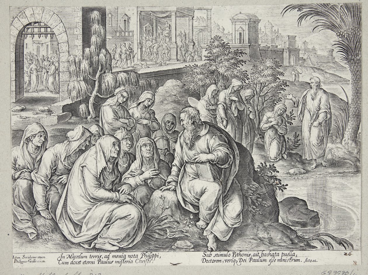 St. Paulus taler med kvinnene i Filippi av Philips Galle