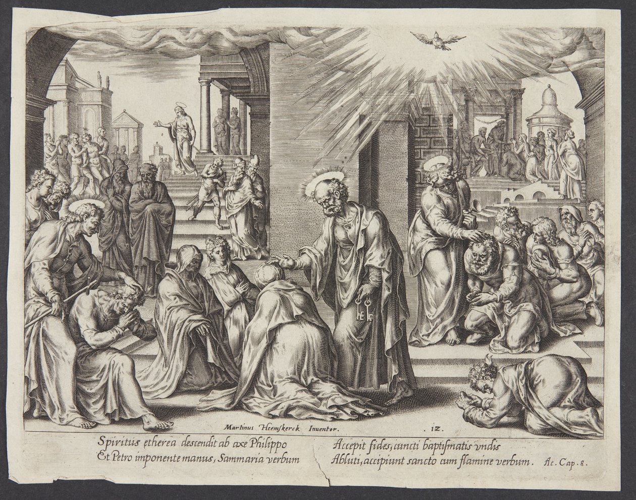 St. Peter, St. Johannes og St. Filip legger hendene på de døpte i Samaria av Philips Galle