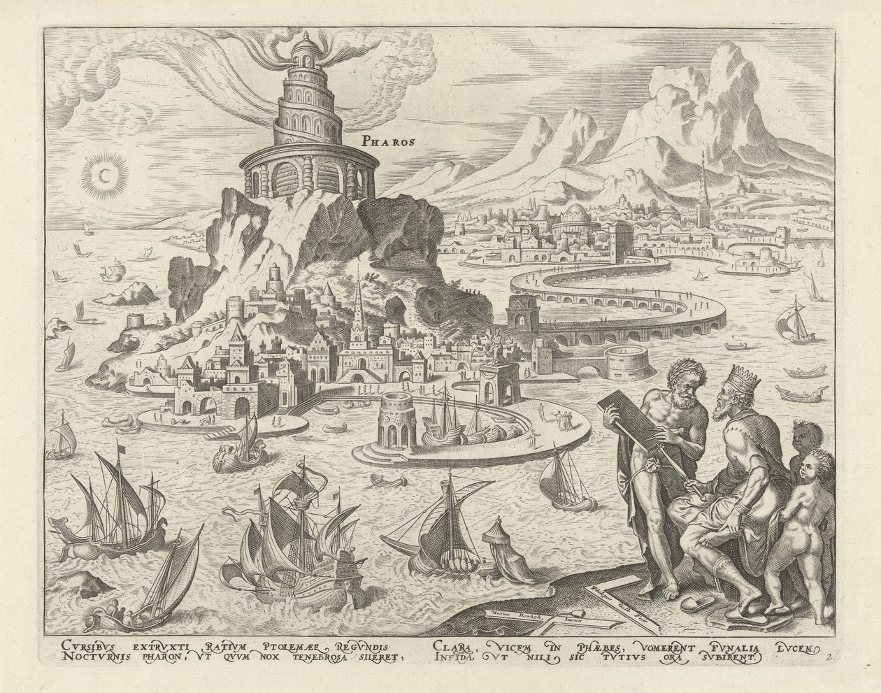 Lighthouse of Alexandria Pharos (tittel på objekt) The Eight Wonders of the Ancient World (serietittel) av Philips Galle