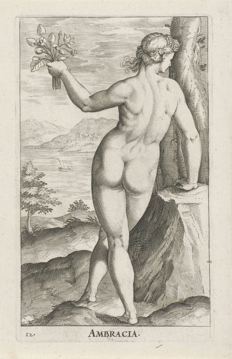 Vannymfe Ambracia Ambracia (tittel på objekt) Stroom en waternimfen (serietittel) Oceanitid-nymfer, epihidrid potamidus naiads (serietittel) av Philips Galle