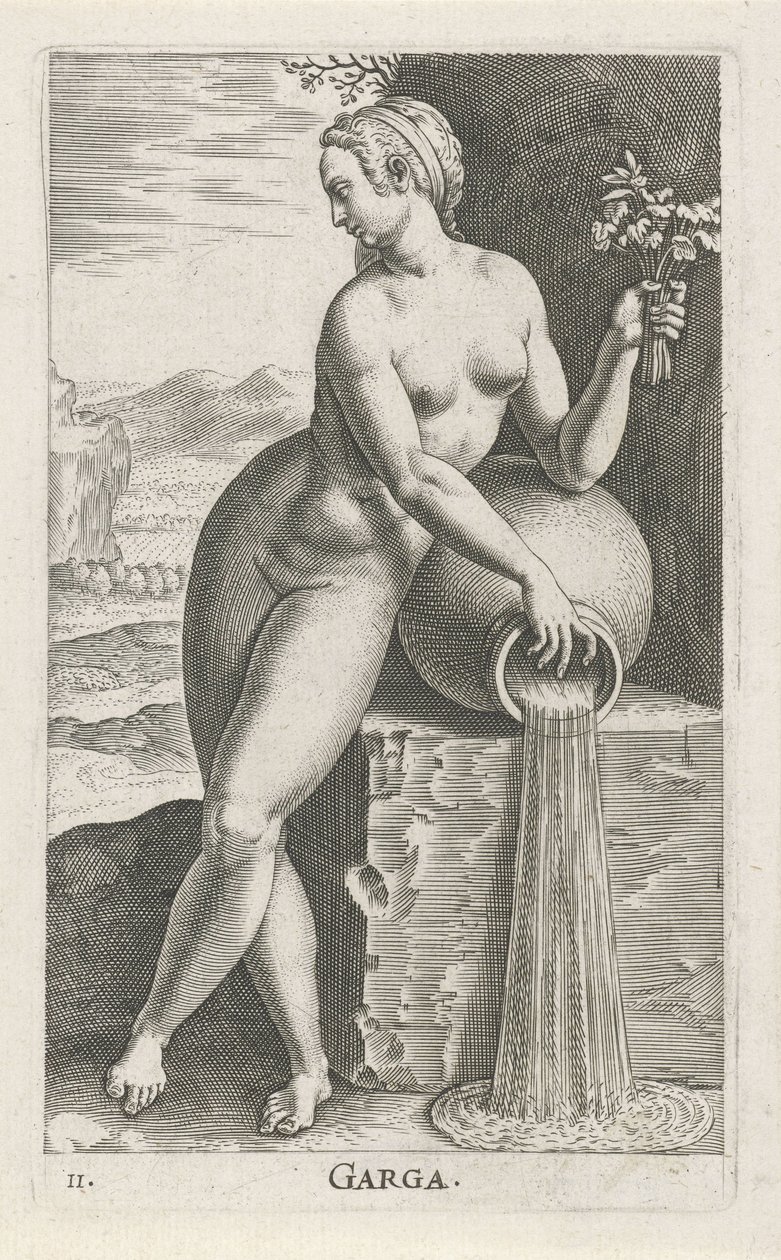 Waternimf Hjelp Garga (tittel på objekt) Stroom - en vannnymfe (serietittel) Nympharum oceanitidum, Ephydridum potamidum naiadum (serietittel) av Philips Galle