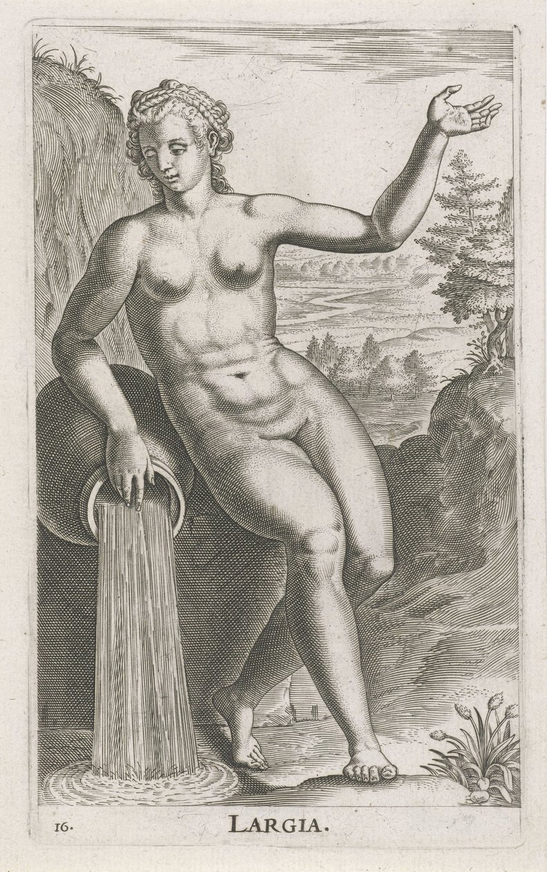 Vannymfe Largia Largia (tittel på objekt) Stroom en waternimfen (serietittel) Oceanitid-nymfer, epihidrid potamidus naiads (serietittel) av Philips Galle