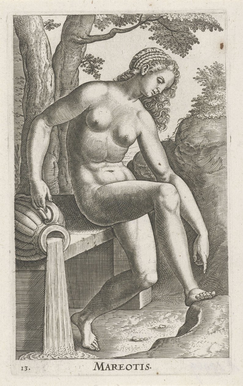Vannymfen i havet Mareotis (tittel på objekt) Stroom- en waternimfen (serietittel) Oceanitid-nymfer, epihidrid potamidus naiads (serietittel) av Philips Galle
