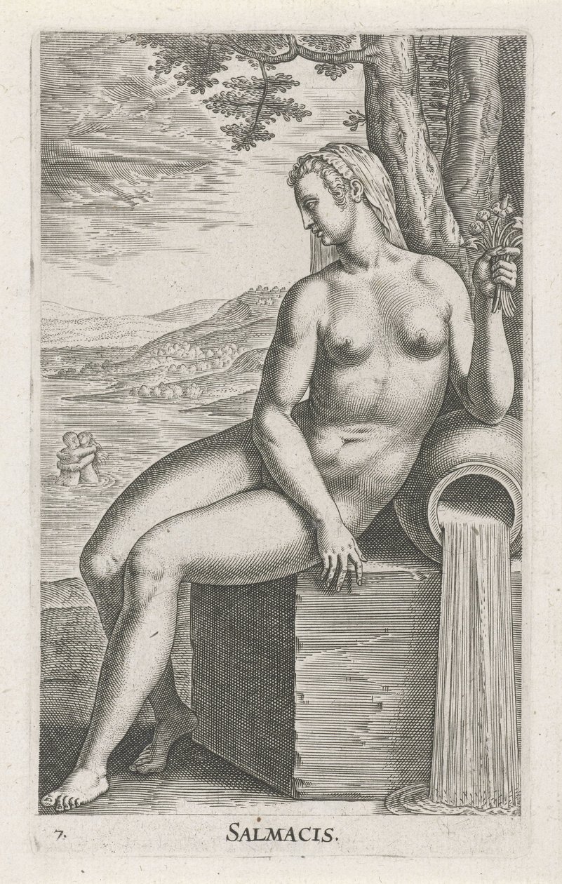 Vannymfe Salmacis Salmacis (tittel på objekt) Stroom en waternimfen (serietittel) Oceanitid-nymfer, epihidrid potamidus naiad (serietittel) av Philips Galle