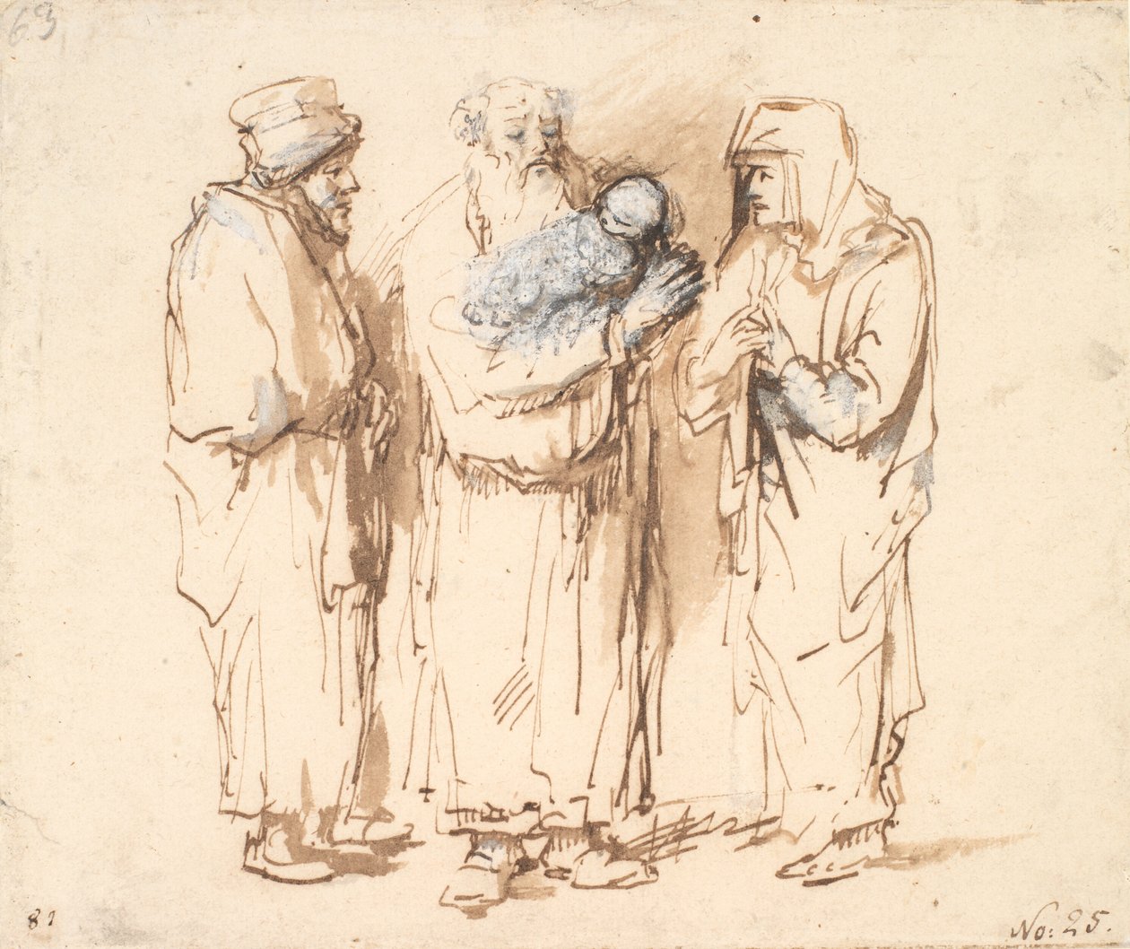 Scrooge med det lille Kristusbarnet, Anna og en tredje figur av Philips Koninck