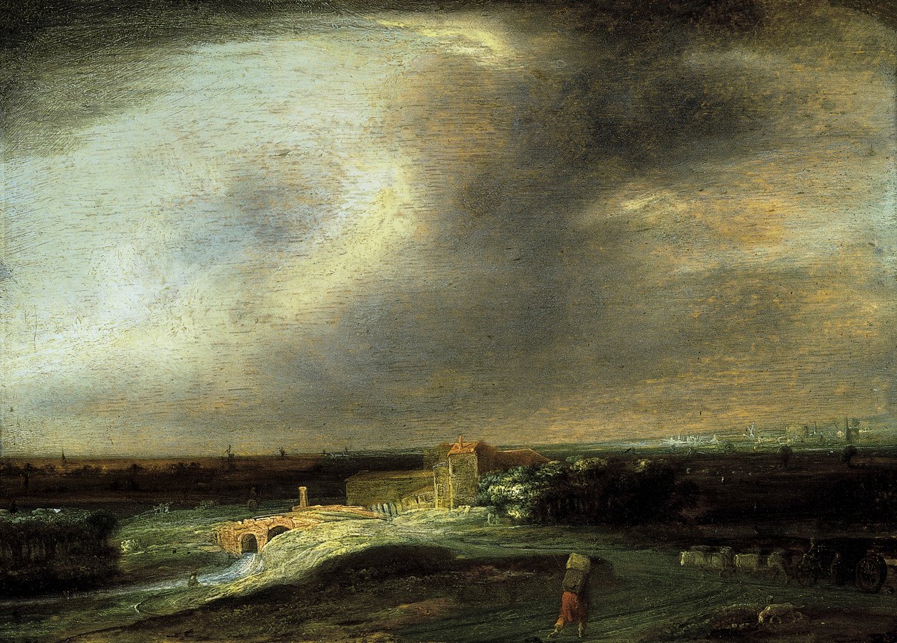 Landskap med en fjern by av Philips Koninck