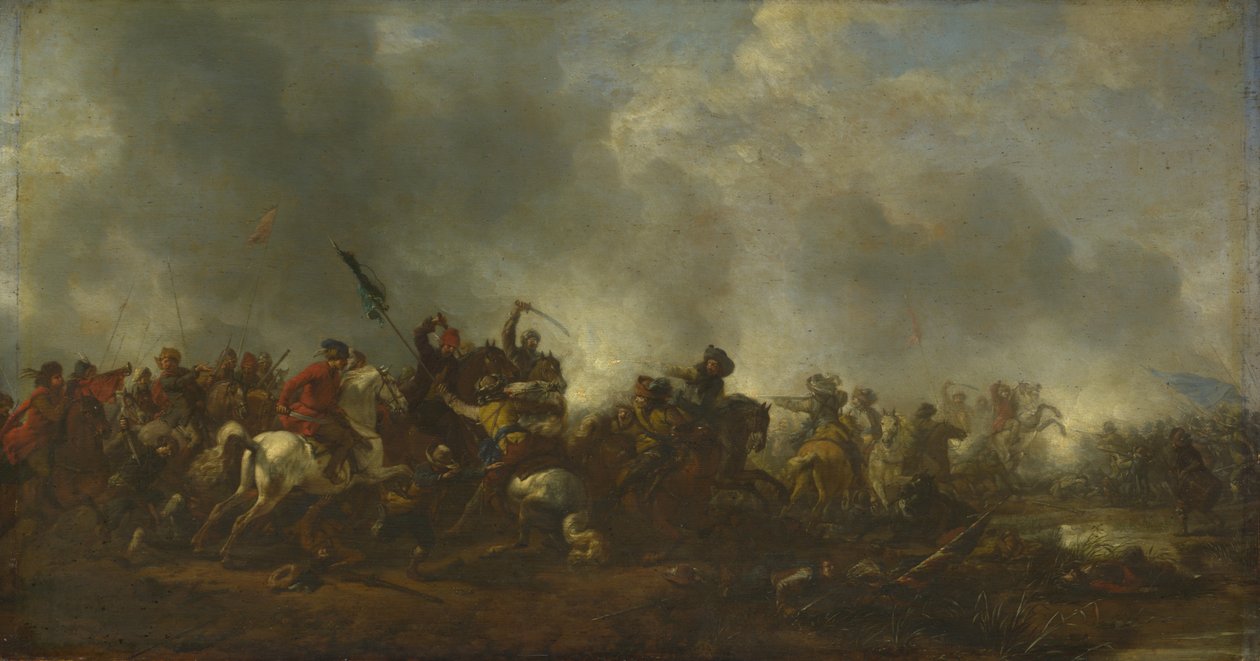 Kavaleri angriper infanteri, 1656-1668 av Philips Wouwerman