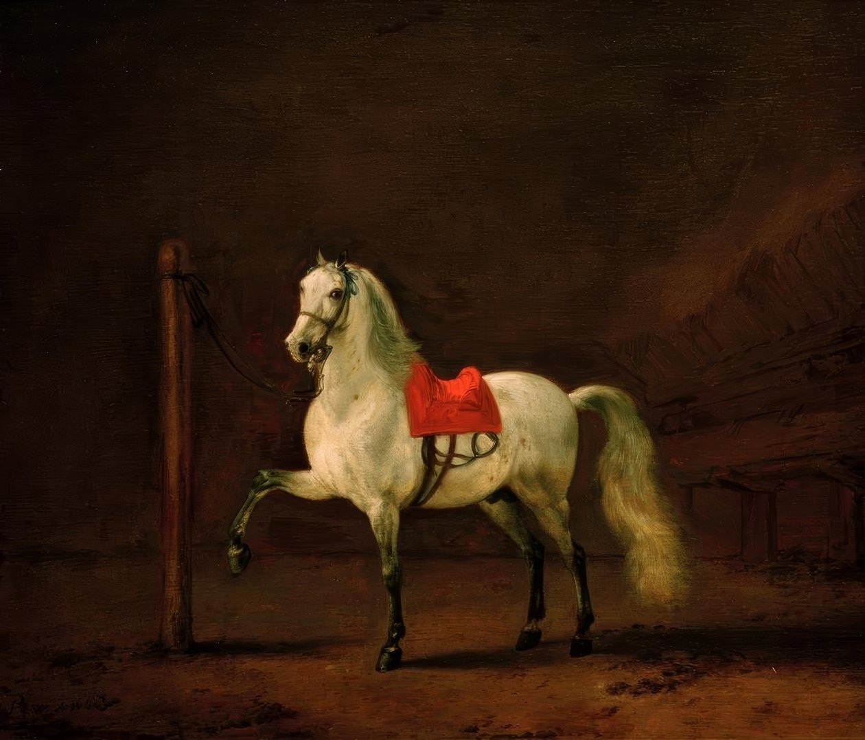 En hvit hest i stallen av Philips Wouwerman