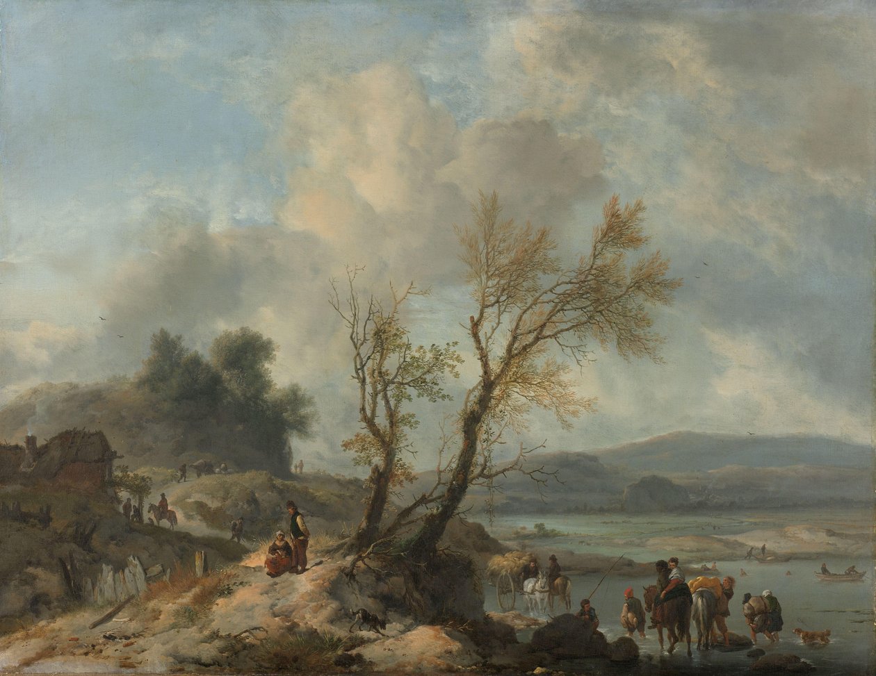 Landskap med sandsti ved siden av en elv av Philips Wouwerman