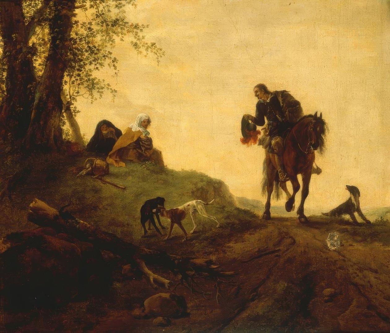 Landskap med en rytter som holder to F. av Philips Wouwerman