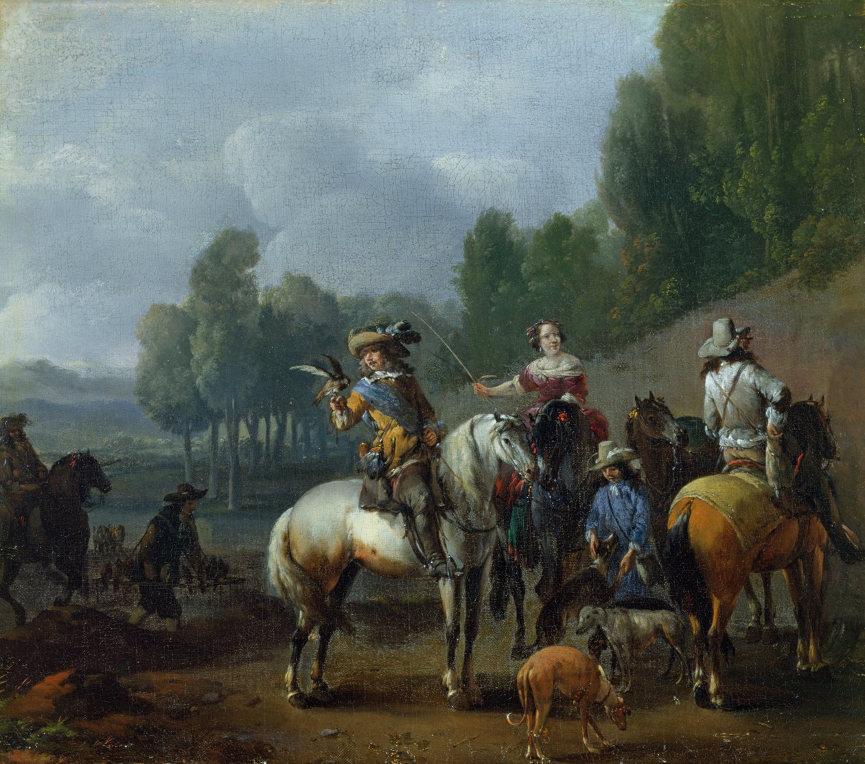 A Hawking Party (olje på lerret) av Philips Wouwermans or Wouwerman