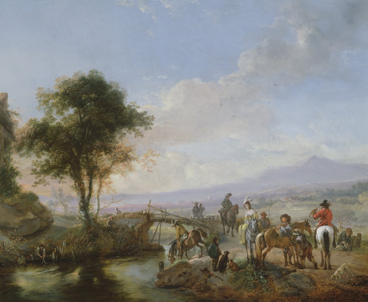 A Hawking Party (olje på kobber) av Philips Wouwerman