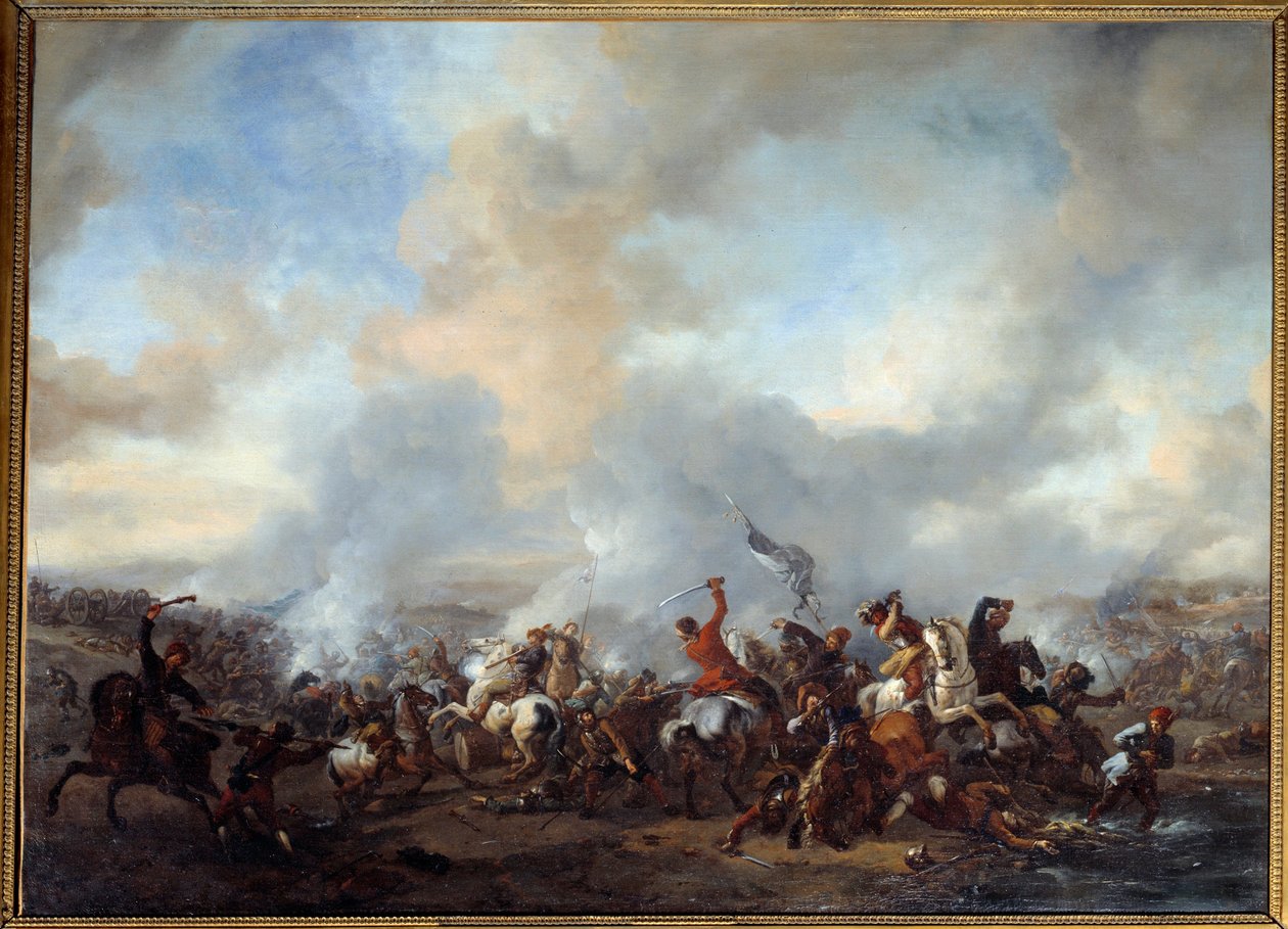 Stor kamp mellom ryttere og infanterister Maleri av Philips Wouwerman (1619-1668) Søn fra 1600-tallet. 0,99x1,35 m av Philips Wouwermans or Wouwerman