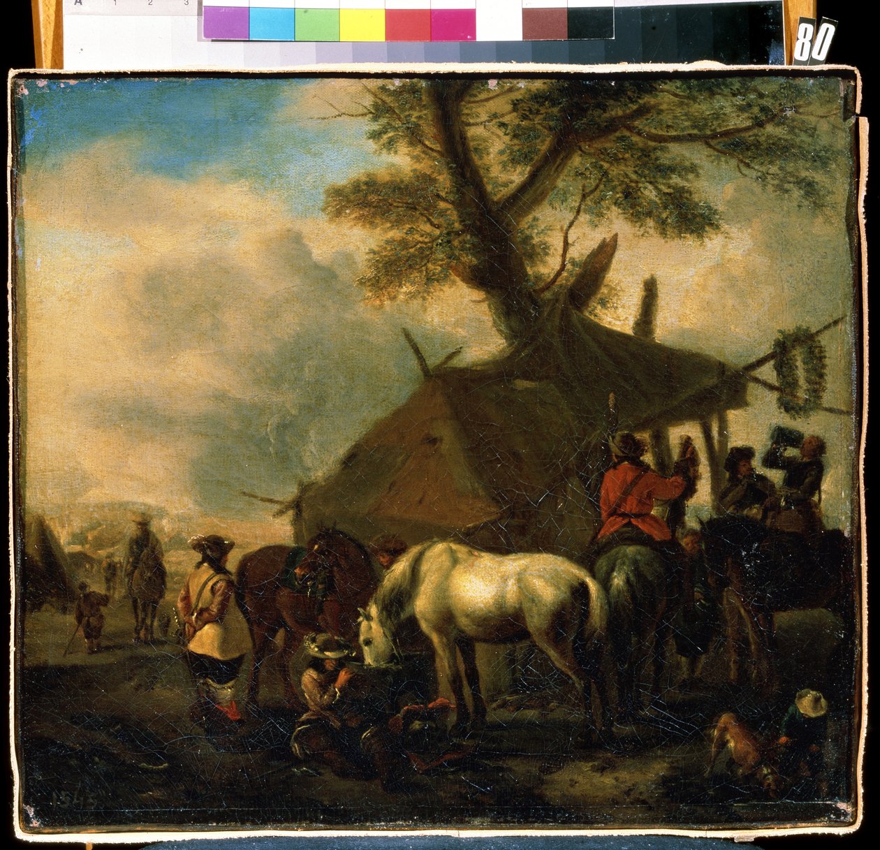 Vanningsstedet. Maleri av Philips Wouwerman (1619-1668). Olje på tre av Philips Wouwermans or Wouwerman