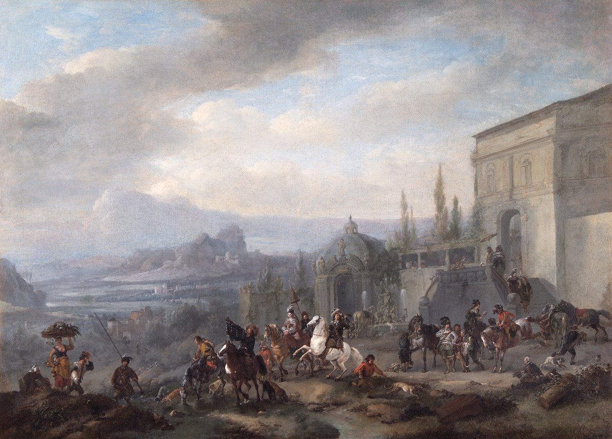 The Departure Of A Hawking Party, etter ca. 1650 (olje på lerret) av Philips Wouwermans or Wouwerman