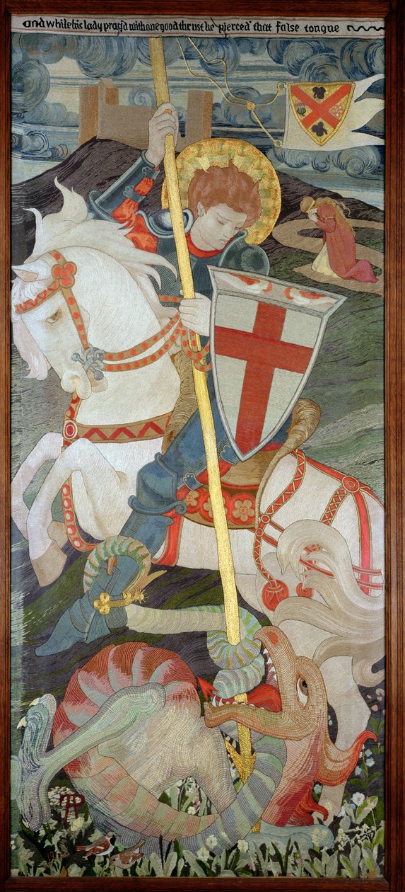 St. George Slaying The Dragon, With Una Praying In Background, 1904 (broderi) (se også 141949 & 51) av Phoebe Anna Traquair