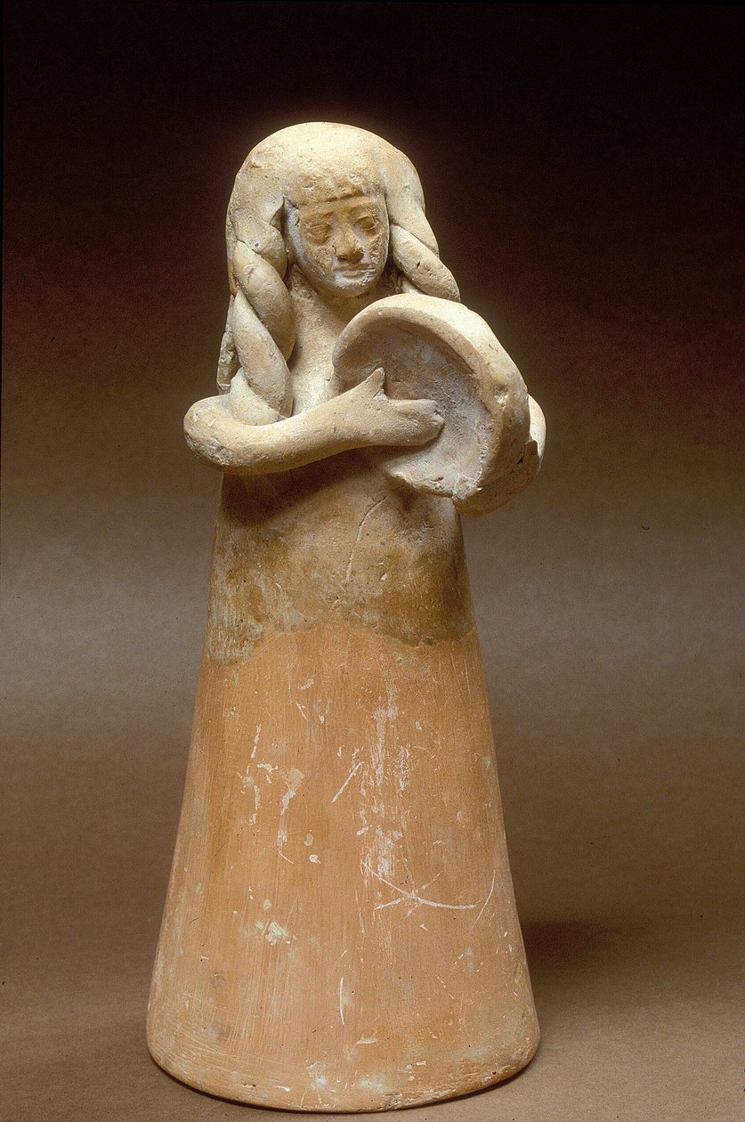 Figur av en kvinnelig tamburinspiller, fra Shikmona på den nordlige kysten av Israel, 9.-8. århundre f.Kr. (keramikk) av Phoenician