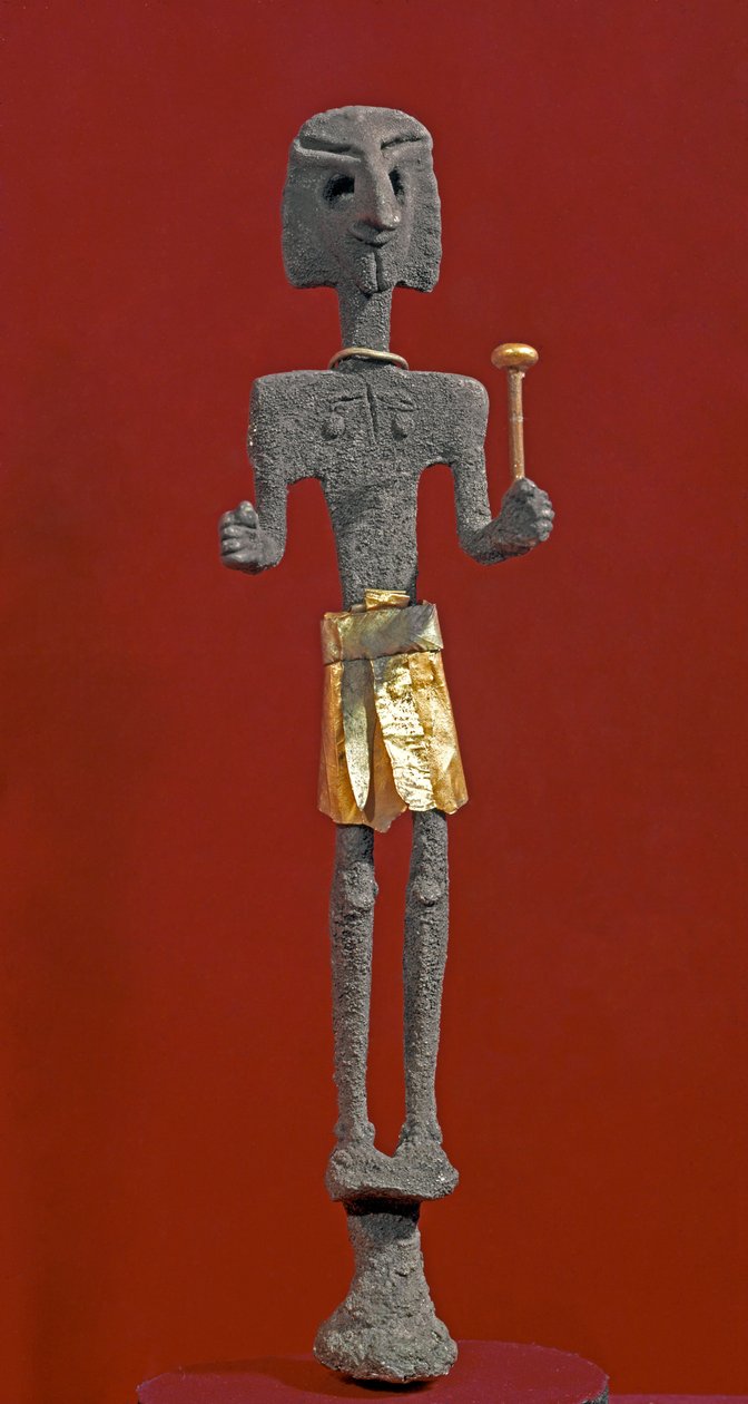 Fønikisk kunst: statuett av guddommelighet i sølv og gull. 20. eller 19. århundre f.Kr. Fra Ras Shamra (Ugarit eller Ougarit). Søn 28 cm Nasjonalmuseet i Aleppo, Syria av Phoenician Phoenician