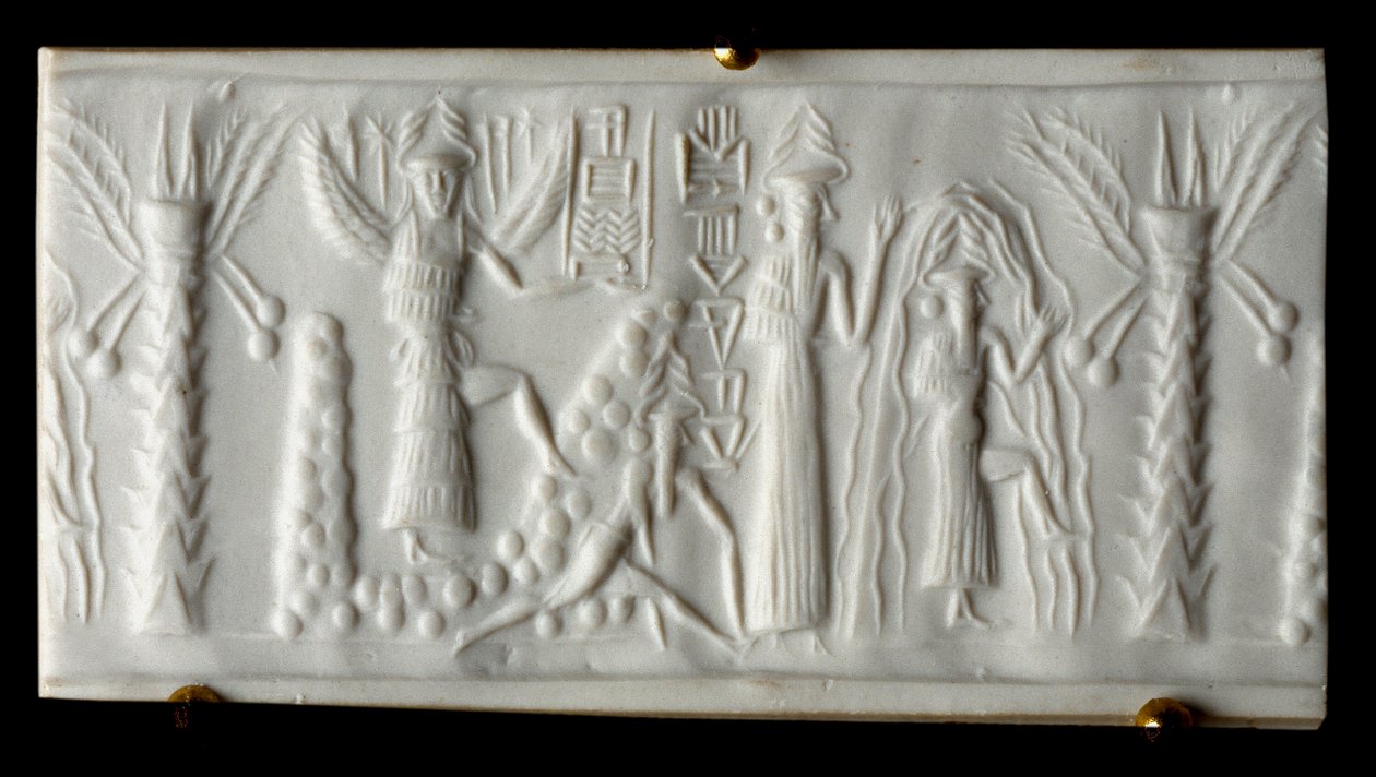 Fønikisk sivilisasjon: vannguden sier segl om "" Vårens fødsel"". 2200 f.Kr. Fra Tello. Paris Louvre-museet av Phoenician Phoenician