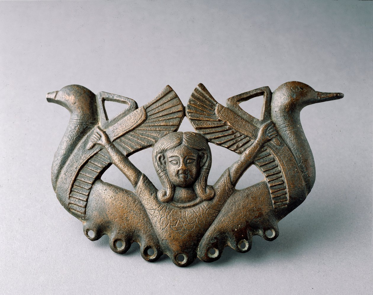 Fønikisk kunst: representasjon av guddommen Astarte. Det er omgitt av to fugler som tar av. Bronseskulptur fra det 6. århundre f.Kr. Fra Sevilla. Dim. 16 cm Sevilla, arkeologisk museum av Phoenician School