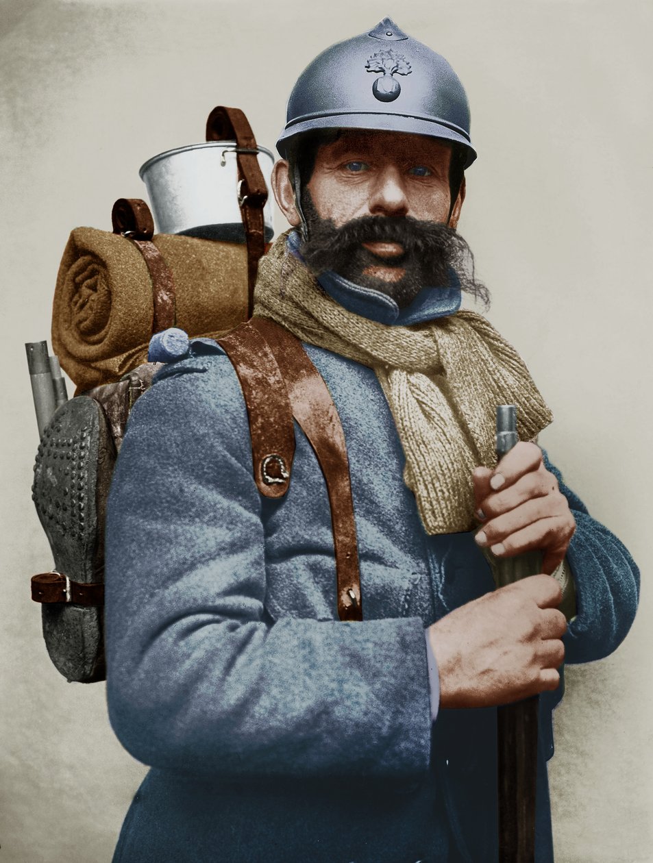 Portrett av en fransk soldat i militæruniform, første verdenskrig (fargebilde) av Photographer French