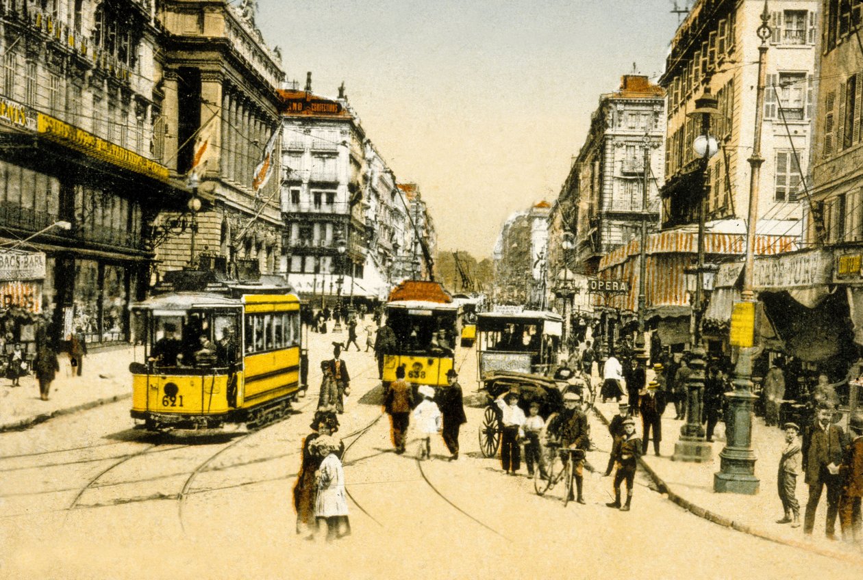 Cannebiere med sporveier, Marseille, Frankrike, ca. 1900 (bilde) av Photographer French