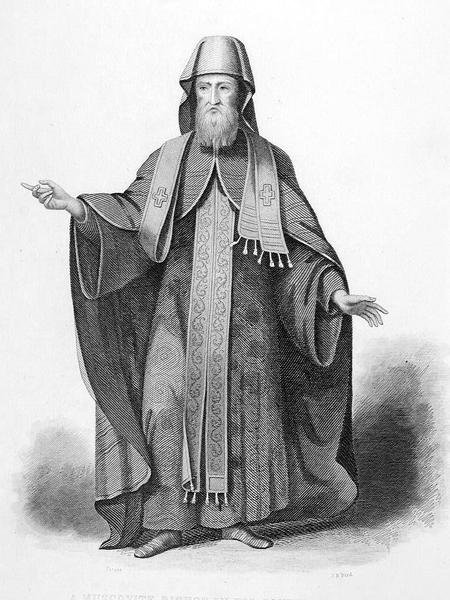 En muskovittisk biskop i sin pavelige vane, gravert av J. B. Bird, fra 