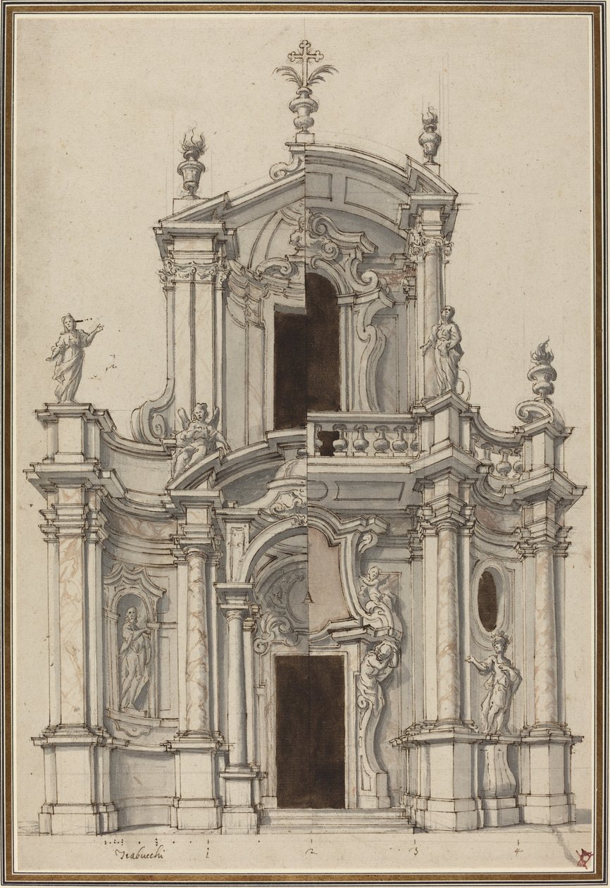 Forhøyning for en kirkefasade, med alternativer av Piedmontese 18th Century