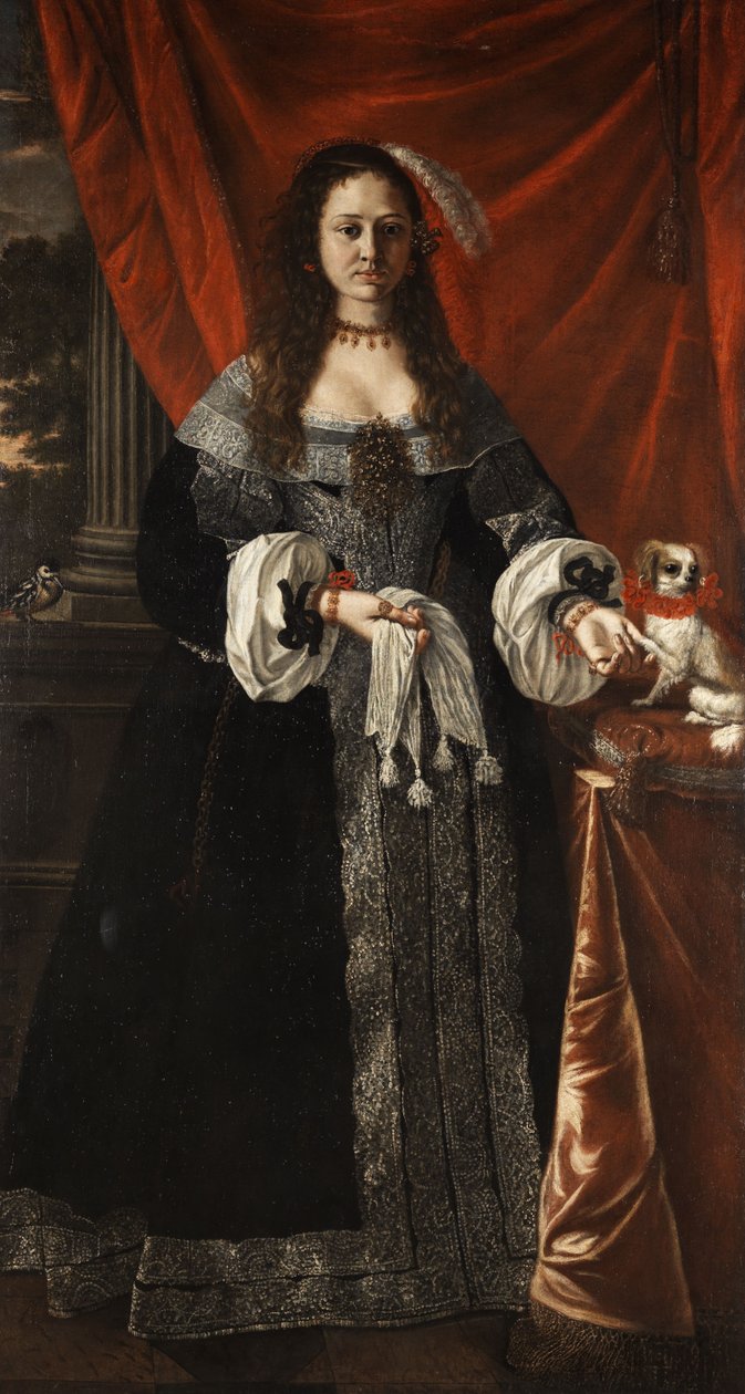 Portrett av en edel dame med en valphund av Pier Francesco Cittadini