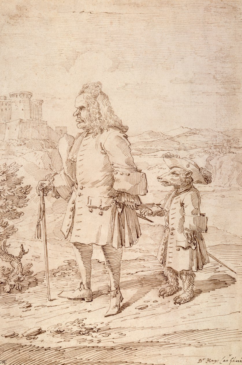 Dr. James Hay som bjørneleder, ca. 1704-29 (penn og blekk på papir) av Pier Leone Ghezzi