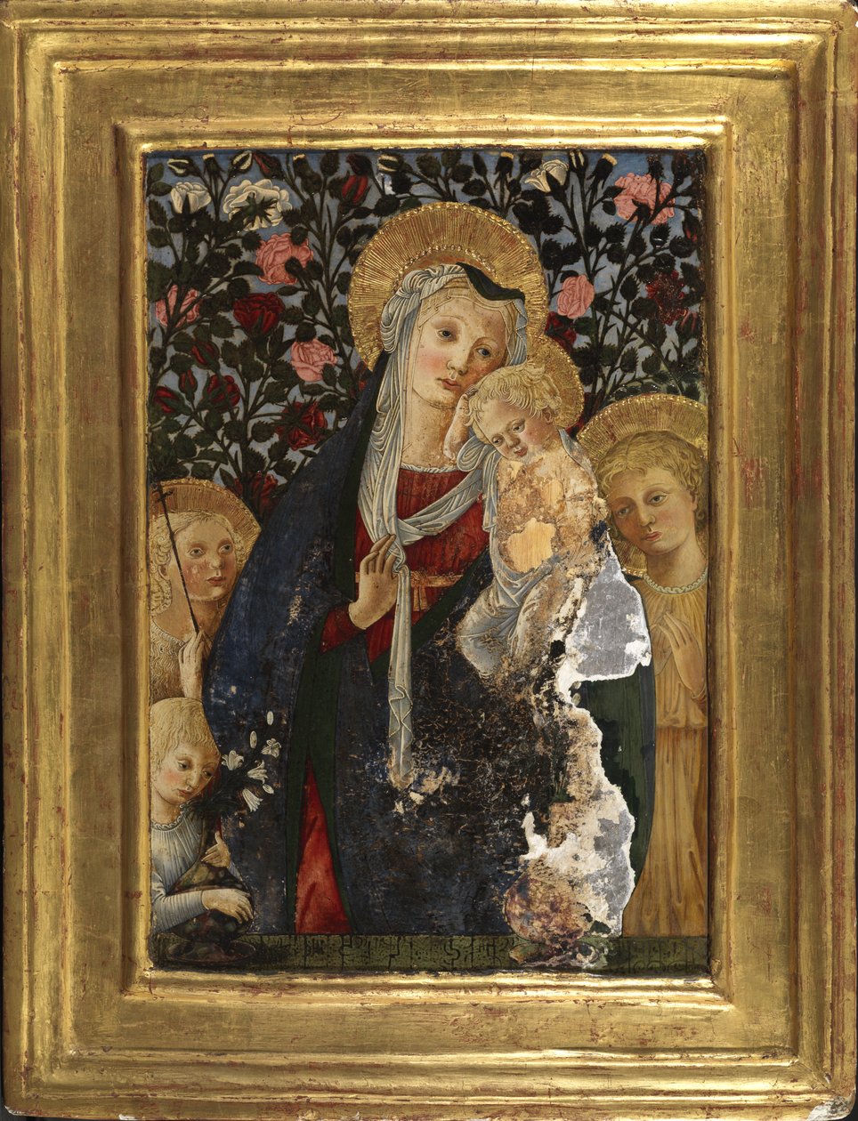 Jomfru og barn med spedbarnet Saint John, Saint Elizabeth og et barn med en vase med liljer, 1450-59 av Pier Francesco Fiorentino