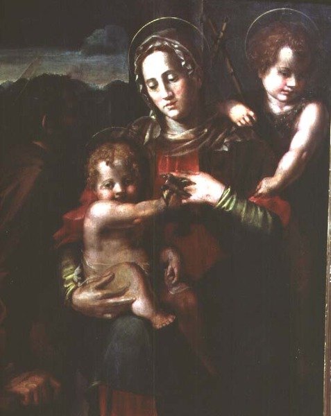 Madonna og barn med spedbarnet St. Johannes døperen av Pier Francesco Foschi