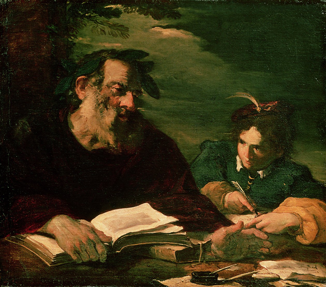 Homer dikterer diktet sitt av Pier Francesco Mola