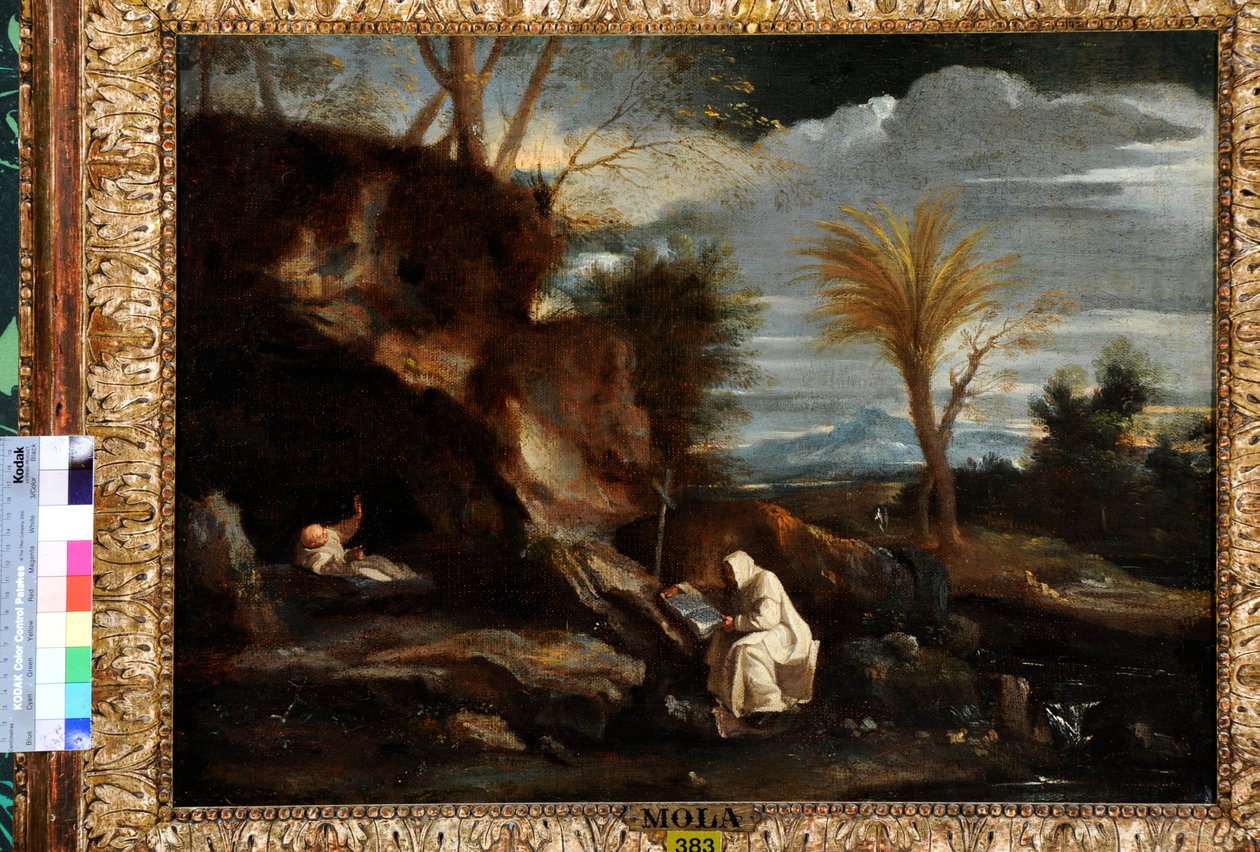 Landskap med to karteusiske munker (olje på lerret) av Pier Francesco Mola