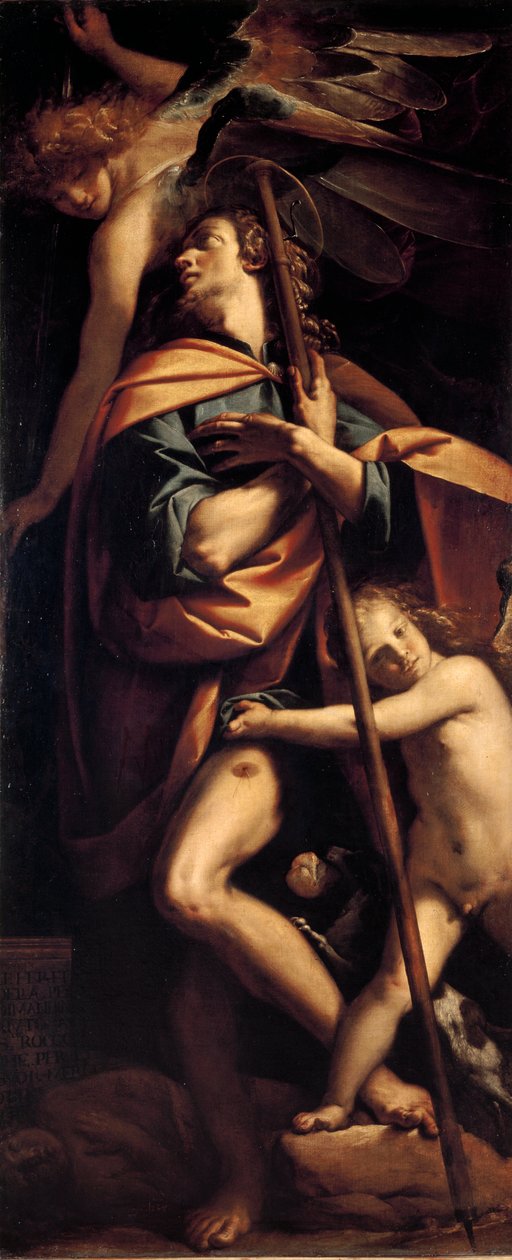 Saint Roch Helgenen bærer pesten på benet. Maleri av Francesco Mazzucchelli dit il Morazzone (1573-1626) 1610-1615 Dim.240x100 cm Milano, Civic Collections of the Castello Sforzesco av Pier Francesco Morazzone