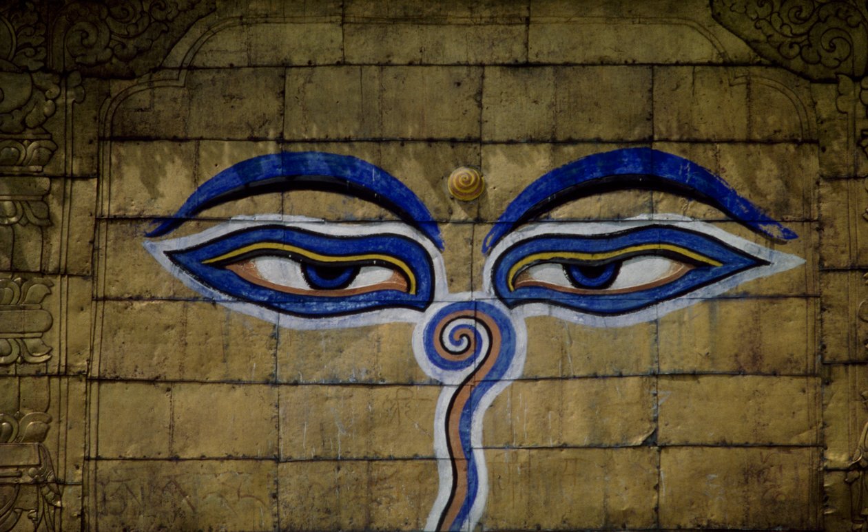 Detalj av Swayambhunath-tempelet i Kathmandu, Kathmandu-dalen (UNESCOs verdensarvliste av Blaise Nicolas Le Sueur