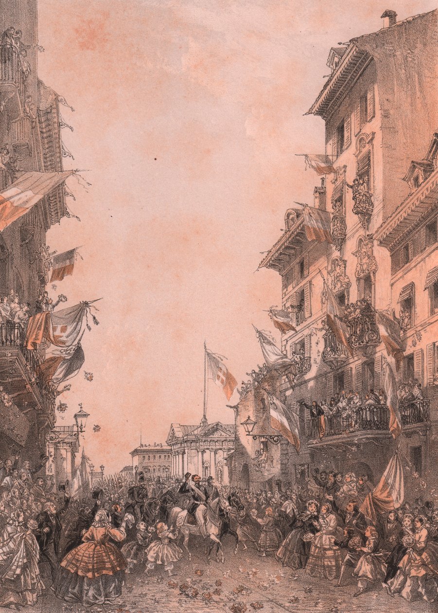 Inntreden av kong Vittorio Emanuele II i Brescia, Lombardia av Blaise Nicolas Le Sueur