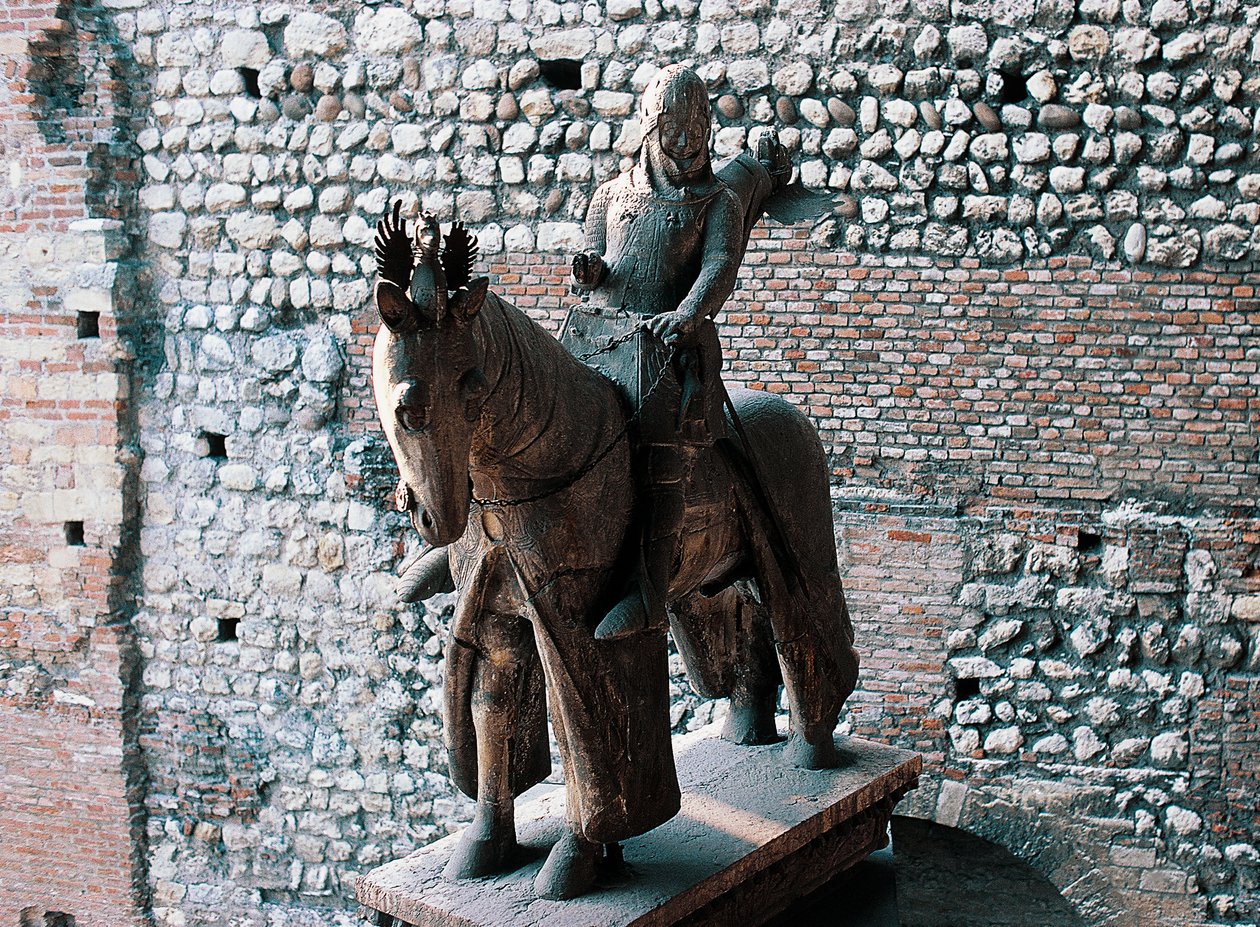 Rytterstatue av Cangrande I della Scala, Castelvecchio, Verona, Veneto, Italia av Blaise Nicolas Le Sueur