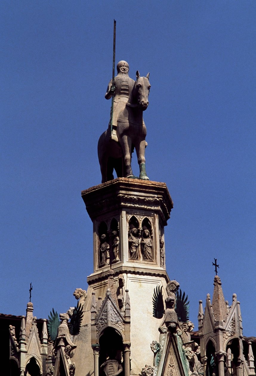 Rytterstatue av Cansignorio della Scala, Cansignorio della Scalas grav, verk av Bonino da Campione (1325-1397), Scaliger-gravene, Verona, Veneto, Italia av Blaise Nicolas Le Sueur